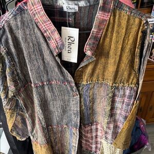 Rhea Lightweight Patchwork Button-Down Shirt Dress - Multicolor